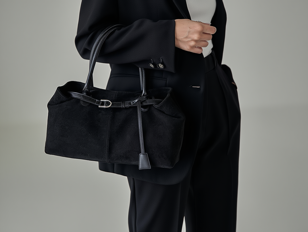 Suede Tote Shoulder Bag – Large Capacity Soft Leather Commuter Handbag for Women