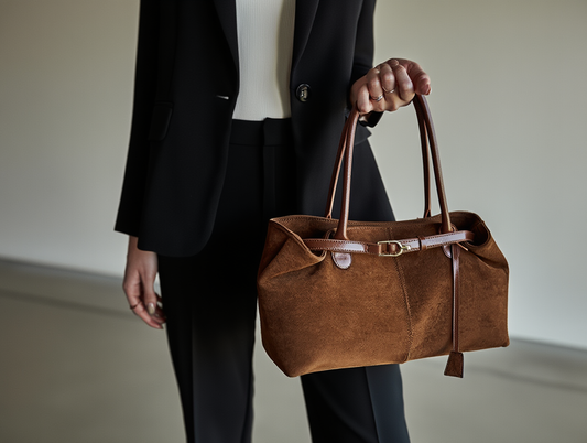 Suede Tote Shoulder Bag – Large Capacity Soft Leather Commuter Handbag for Women
