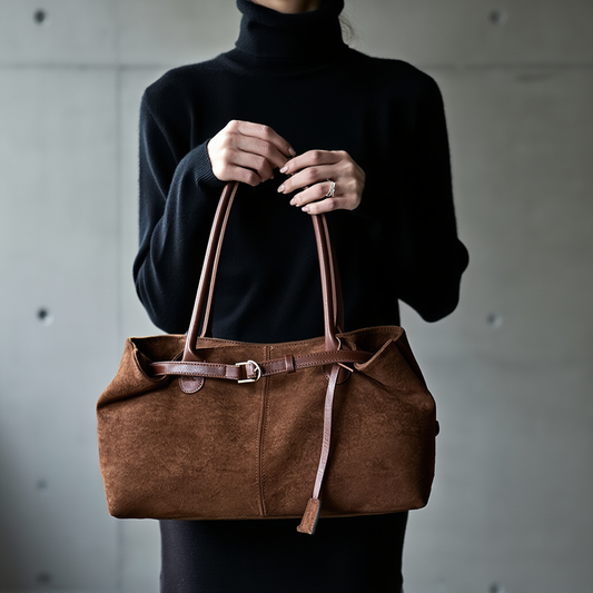 Suede Tote Shoulder Bag – Large Capacity Soft Leather Commuter Handbag for Women