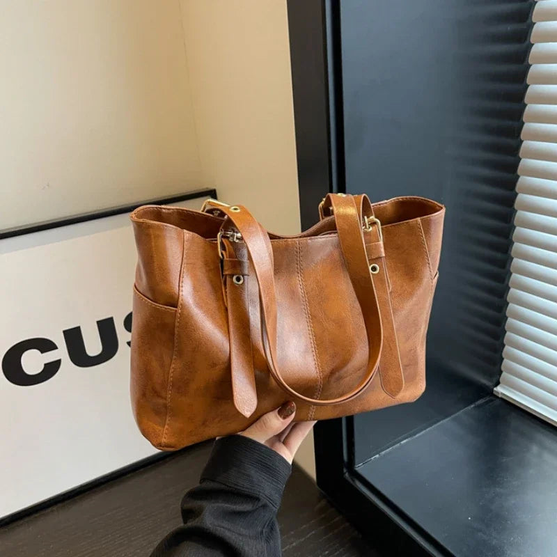 Vintage Large PU Leather Tote Bag – Stylish, Spacious & Perfect for Everyday