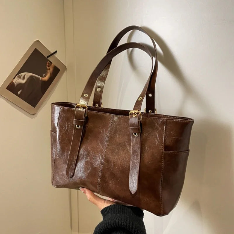 Vintage Large PU Leather Tote Bag – Stylish, Spacious & Perfect for Everyday