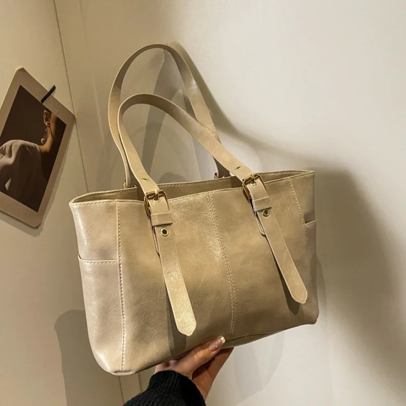 Vintage Large PU Leather Tote Bag – Stylish, Spacious & Perfect for Everyday