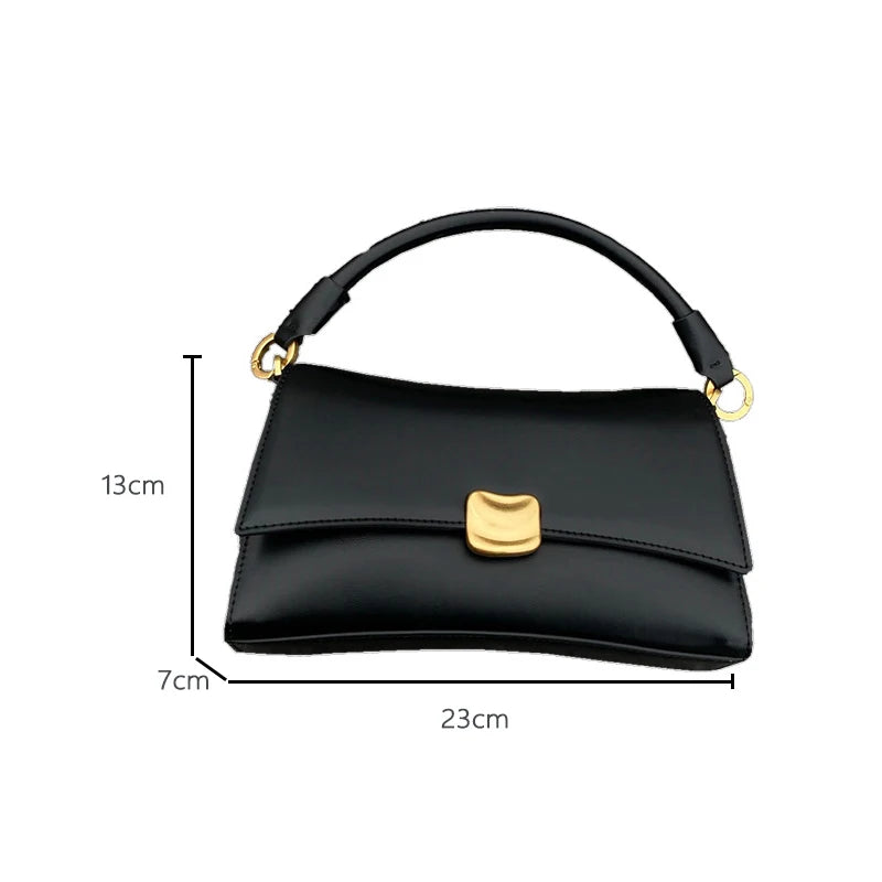 Black PU Leather Flap Lock Handbag – Women’s Top-Handle Crossbody Bag