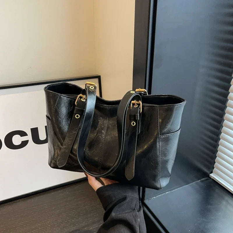 Vintage Large PU Leather Tote Bag – Stylish, Spacious & Perfect for Everyday