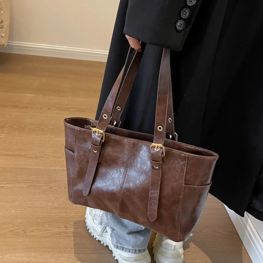 Vintage Large PU Leather Tote Bag – Stylish, Spacious & Perfect for Everyday